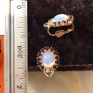 Elegant opal and garnet look clip on earrings